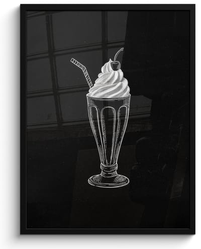 Poster in lijst - Fotolijst 60x80 cm - Posters - Ijscoupe - Kers - Krijtstijl - Slagroom - Posterlijst zwart - Decoratie - Wanddecoratie woonkamer - Muurdecoratie slaapkamer