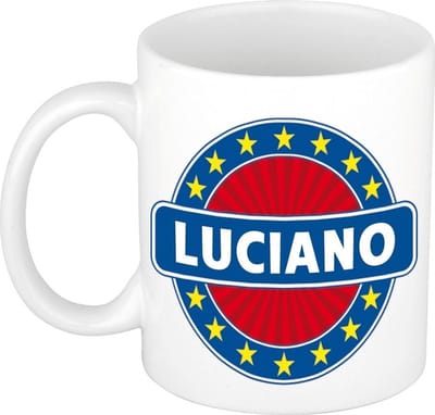 Bellatio Decorations - Luciano voornaam - koffiemok - beker - wit/blauw - 300 ml - Cadeau - Heren - Collega - Vaderdag - Verjaardag
