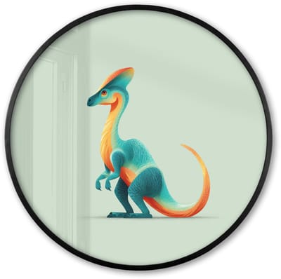 Poster in lijst Rond - Fotolijst 60x60 cm - Posters - Staart - Dino - Minimalistisch - Blauw - Ronde posterlijst zwart - Decoratie - Wanddecoratie woonkamer - Muurdecoratie slaapkamer