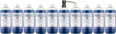 Handzeep Crème Eucalyptus 1 liter - set van 10 stuks - met gratis RVS zilverkleurige pomp - Voordeelverpakking