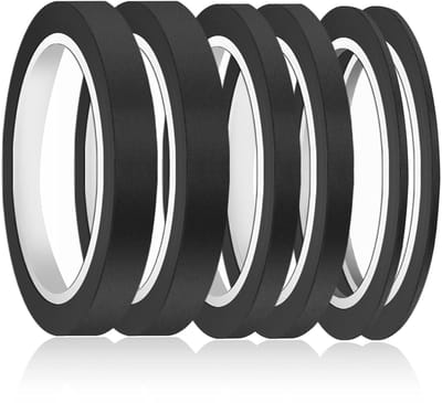 6 Rollen Fijne Maskertape in Diverse Breedtes voor Auto, School en DIY Projecten - Kleur: Zwart