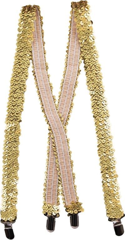Funny Fashion Carnaval verkleed bretels - pailletten goud - volwassenen/heren/dames - foute party - accessoires