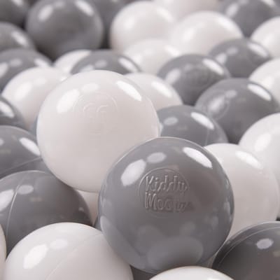 KiddyMoon 100 ∅ 7cm kinderballen speelballen voor ballenbad baby plastic ballen made in eu, wit/grijs