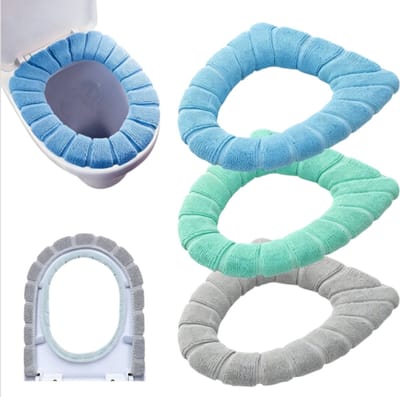Toiletbrilhoezen - Zacht - Verdikt voor extra warmte - Elastisch - Wasbaar - 3-delige set - Blauw, roze, grijs