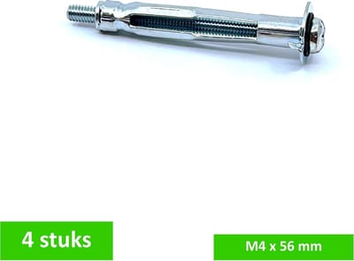 TQ4U hollewandplug met bout - M4 x 56 mm - kruiskop - boormaat Ø 7 mm - 4 STUKS