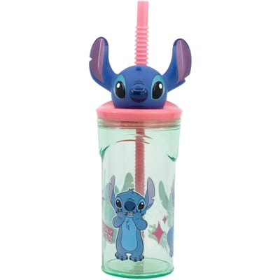 Disney's Stitch Drinkbeker met rietje – 360 ml – Herbruikbaar – Met 3D-figuur – BPA-vrij – Tumbler voor kinderen vanaf 4 jaar – Transparant groen