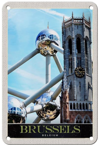 Blechschild Reise 12x18cm Belgien Brüssel Europa Atomium Urlaub Schild