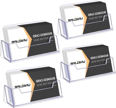4 Stuks Acryl Visitekaart Houder voor Bureau - Duidelijke Display Stand voor Professionele Kaarten - Organisator voor Kantoor en Thuis