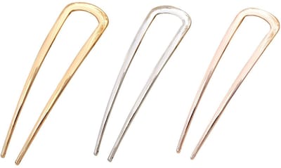 Dailygoods- Vork Set van 3 Stuks - Duurzaam Legering - U-Vormig Ontwerp - Geschikt voor Kapsels - 110x30 mm - Goud/Zilver/Roze Goud - Haarkam