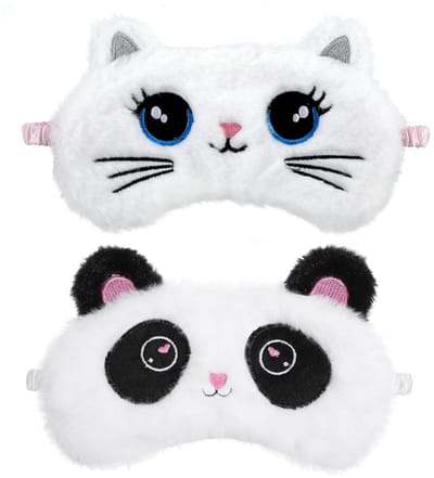 Dailygoods- Slaapmasker 2 Stuks - Pluche Oogmasker - Zacht - Schattige Dieren - Blokkeert Licht - Ideaal voor Kinderen en Vrouwen