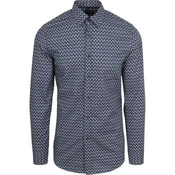 Suitable Overhemd Print Donkerblauw (navy) - Maat XXL - Heren - Casual Shirt