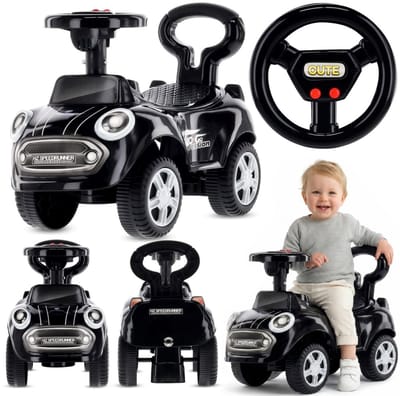 sun baby Loopauto vanaf 1 jaar, auto voor babys, indoor kinderauto met geluiden, grote kunststof wielen, Kantelbeveiliging, beperkt draaivermogen - Zwart