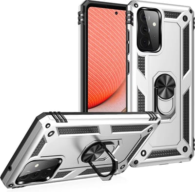 Ring Armor hoesje Geschikt voor Samsung Galaxy A73 5G - Zilver - Draaibare standaard - Magneet - ZT Accessoires