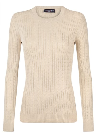 Jimmy Sanders Kabeltrui - Trui Ronde Hals - 100% Katoen Dames Beige - L