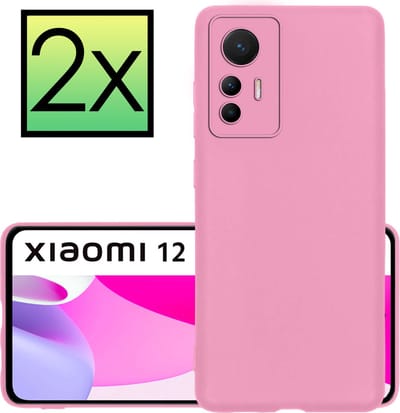 Hoesje - 2 Stuks - Geschikt voor Xiaomi 12 Lite - Sterk & Shockproof - Case Siliconen - Back Cover - Telefoon Hoes - Lichtroze