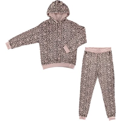 Apollo Dames Huispak Loungewear Luipaard Print Fleece Incl Capuchon Roze - Maat L/XL