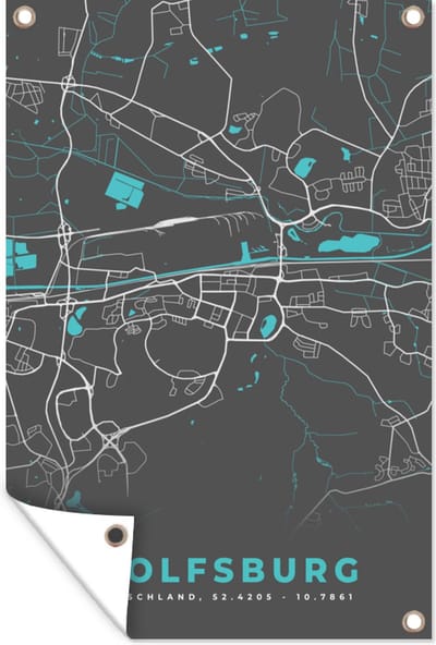 Muurdecoratie Stadskaart – Kaart – Wolfsburg – Blauw – Duitsland – Plattegrond - 120x180 cm - Tuinposter - Tuindoek