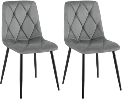 CLP Clairton Set van 2 Eetkamerstoelen - klassiek - met zwart metalen frame - Belastbaar tot 150 kg - fluweel - Velvet - Fluweel/donkergrijs