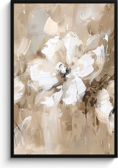 Poster in lijst - Fotolijst 80x120 cm - Posters - Bloemen - Beige - Abstract - Modern - Posterlijst zwart - Decoratie - Wanddecoratie woonkamer - Muurdecoratie slaapkamer