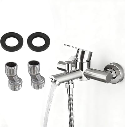 Wanddouche Mengkraan van RVS, Enkele Handgreep, Warm en Koud Water, Inclusief Montageaccessoires en Verstelbare Doucheslang