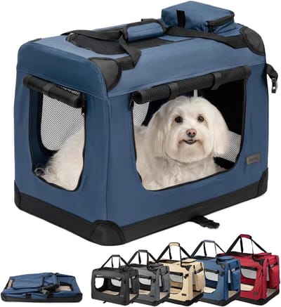 Hondentransportbox Opvouwbaar - Draagbox Reistas - Veilig Vervoer - Ventilatie Mesh Panelen - 60x42x44 cm - Donkerblauw
