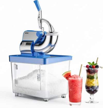 Elektrische IJscrusher - Ijsvergruizer 300W - 300 kg/u - Met 34L Transparante Opvangbak & 4 RVS Messen - Instelbare Dikte - Professionele Schaafijsmachine voor Horeca, Bars en Thuis