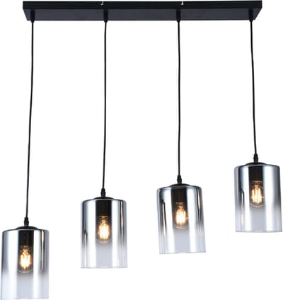 Olucia - HARIS - Hanglamp - Grijs / Zwart - 4L - Vorm: Rechthoek