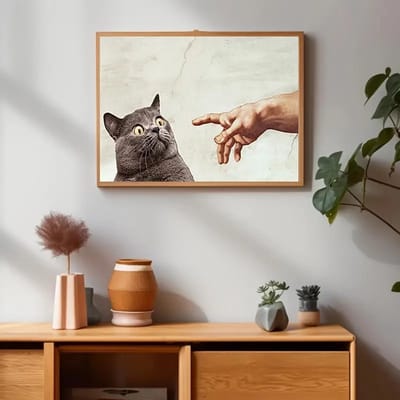 Canvas poster - Kat aanraking - Creatie van Adam - Muurposter - binnenposter - katten - Toilet poster - muur poster - Kado - Zonder lijst - Posters - dieren posters - 30*40cm - Trendy