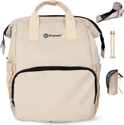 Drymon® Luiertas – Ingebouwd Verschoonbed – Inclusief Flessenwarmer & Kinderwagenhaken 25L – Verzorgingstas - Waterafstotend – Zandkleur – Oxford uitvoering