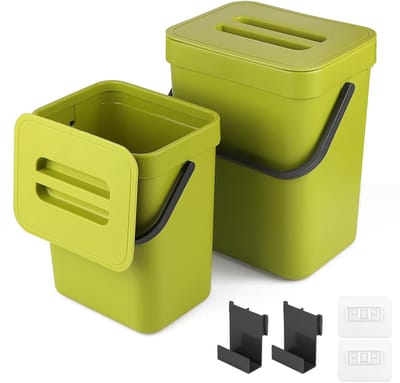 Keuken Compostbak - Afvalbak met Deksel - Afval Scheiden - Ruimtebesparend Ontwerp - 5L + 3L - Groen