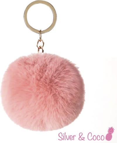 SilverAndCoco® - Faux Fur Bal / Sleutelhanger Auto Huis / Key Chain Pom Pom / Sleutel Ring Nep Bol Imitatie Bont / Pluche Fluffy Bolletje / Sleutels Vrouwen - Poeder Roze