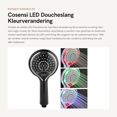 Dailygoods - LED douchekop met kleurverandering - waterbesparende douchekop - verlichting douchekop - temperatuurindicatie - digitale temperatuurweergave