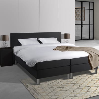 Anno 1588 Comforta Boxspringset - Pocketvering - Zwart Lederlook - 140x200 cm - Inclusief dekbed + 2 kussens