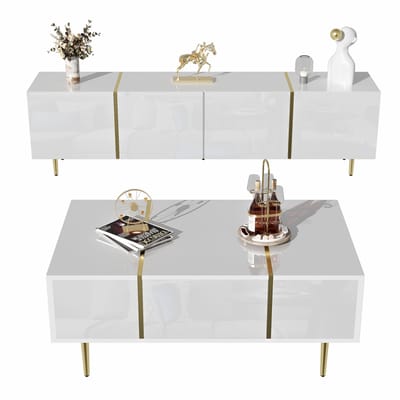 Meubelset - Modern - TV-meubel en Salontafel Set - Stijlvol Hoogglans Design - Hoogglans - Wit
