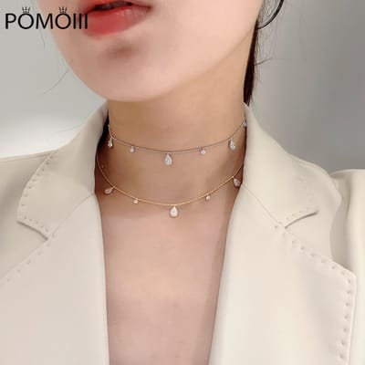 Damesmode Schakelketting Halsketting Exquise Waterdruppelvorm Geometrisch Zirkoon Kwast Choker Feest Jubileum Verjaardagscadeau 40cm zilver