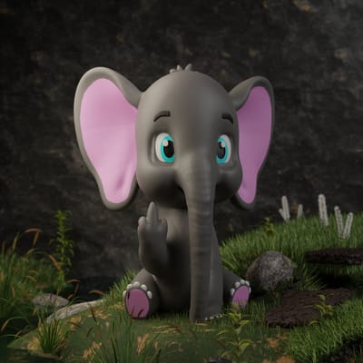 AnimalsAttitude – Middelgrote Olifant Figurine met Middelvinger – 3D-geprint PLA Beeldje – Striking Display Decor