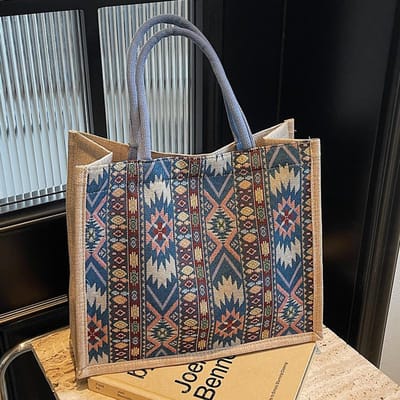Linnen Draagtas met Grote Capaciteit Nieuwe Handgeweven Mama Tas Dames Modieuze Commuter Eén schouder Handtas gray