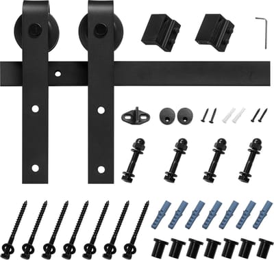 10ft Schuifdeurbeslagkit voor Schuurdeuren, Belastbaar Tot 330 Lbs, Geschikt voor Deuren met Een Maximale Breedte Van 60 Inch En Een Dikte Van 1-3/8 Tot 1-3/4 Inch, Zwart
