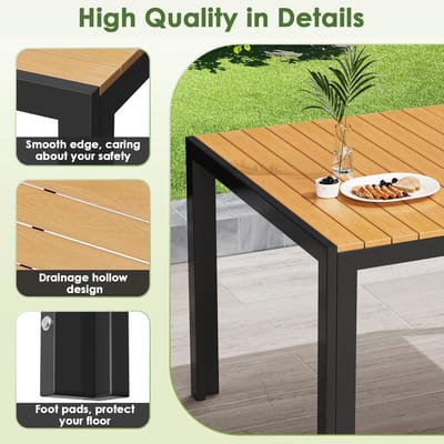 Tuintafel 140x90x75 cm – Weerbestendige Aluminium en WPC Eettafel voor 6 Personen – Rechthoekige Buiten Tafel voor Tuin, Terras, Balkon, Zwart + Teak – Duurzaam, Krasbestendig & Onderhoudsvriendelijk – Laura