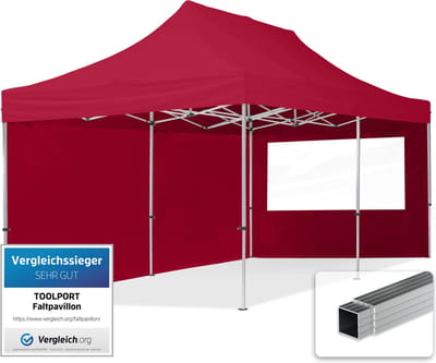 3x6 m Easy Up partytent Vouwpaviljoen, ECONOMY alu 32mm met zijwanden (panorama), rood
