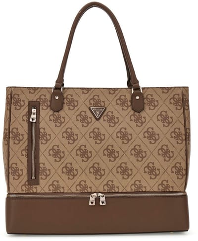 GUESS reistas schoudertas met laptopvak Zip Bottom Tote Latte Logo / Brown Lichtbruin