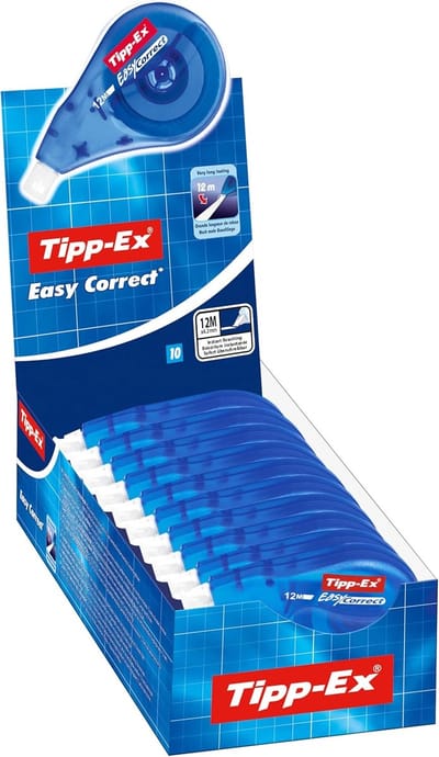 SnelShoppen - Tipp-Ex Correctieroller Easy Correct, Correctietape 4,2 mm x 12 m, Zijdelingse Correctie, Blister Single 10 Stuks, Duurzaam en Nauwkeuri