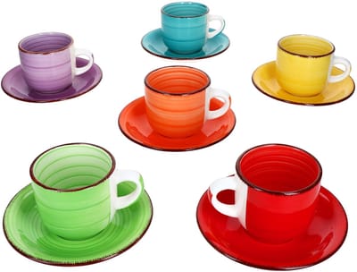 MamboCat Set van 6 UNI Bunt aardewerken cappuccinokopjes met schotels voor 6 personen