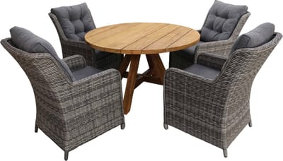 5-delige ronde tuinset | 4 Dublin tuinstoelen (AG) | ø120cm Ayra tuintafel (Teakhout)