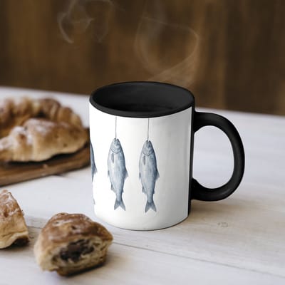 Magische Mok - Foto op Warmte Mokken - Koffiemok - Vissen - Illustratie - Delfts - Blauw - Magic Mok - Beker - 350 ML - Theemok