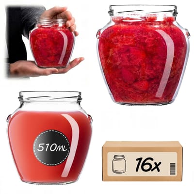 KADAX Inmaakpotten 510 ml, Honingpotten, Weckpotten voor het inmaken van honing, fruit en groenten, Jammetjes (16 stuks)