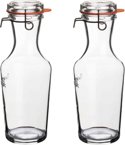 Luigi Bormioli glazen water karaff van 1 Liter - 3x - Sapkan/waterkan/schenkkan - Weckflessen/Weckfles