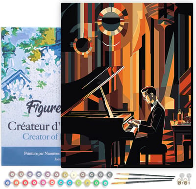 Figured'Art Schilderen op Nummer Volwassenen met lijst Art Deco Man aan een Piano- Handwerk acrylverf Kit DIY Compleet - 40x50cm Canvas al ingelijst