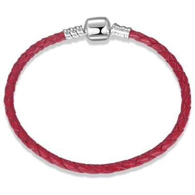 100% Echte Bruine Leren Touw Armbanden 925 Sterling Zilver Dames Weef Slangen Bedels Ketting Sieraden Touw Armbanden DIY 20cm rood