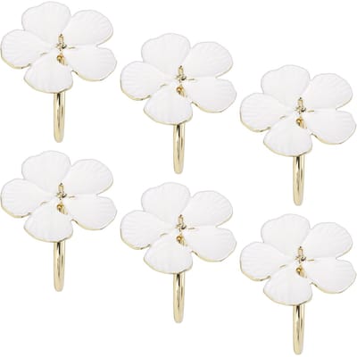 6 Pièces Boucles de Serviette Florales Alliage de Zinc Élégants Anneaux Porte-Serviettes Fleur pour Décoration de Table de Fête Baby Shower Mariage blanc